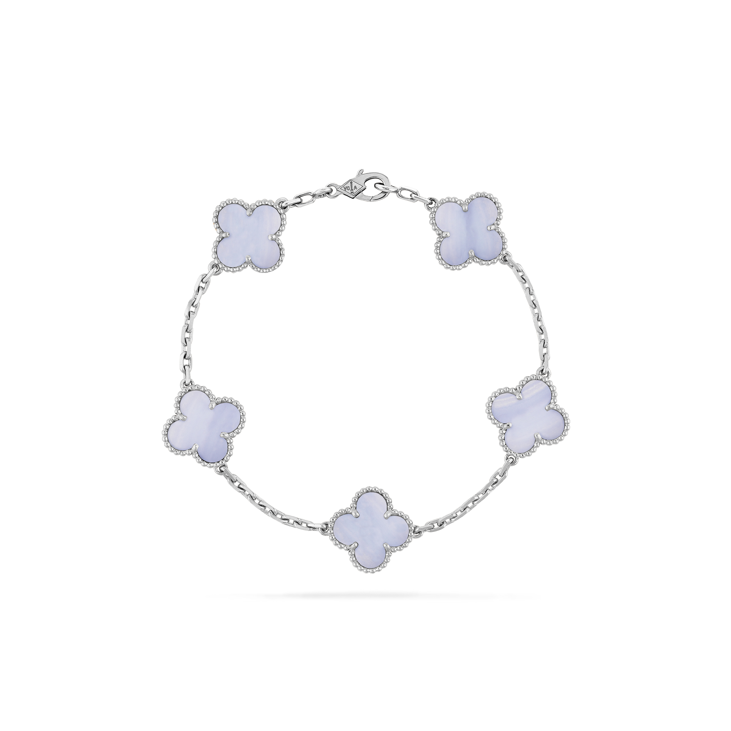 VAN CLEEF ARPELS VINTAGE ALHAMBRA BRACELET, 5 MOTIFS - WHITE GOLD, CHALCEDONY VCARD34700